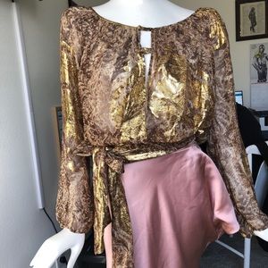BCBGMAXAZRIA Gold Shoulder Wrap Top- CUTE!!!